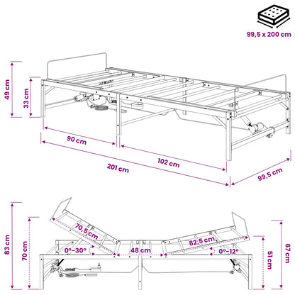 Elektrisch Verstelbaar Bedframe Wit 100 x 200 cm Staal