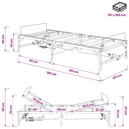 Elektrisch Verstelbaar Bedframe Wit 107 x 200 cm Staal