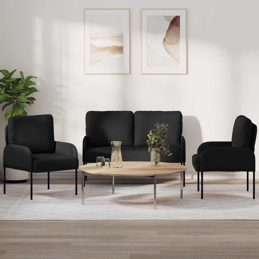 Sofa-Sets met kussen 3 pcs Zwart 115 x 56 x 80 cm Multiplex