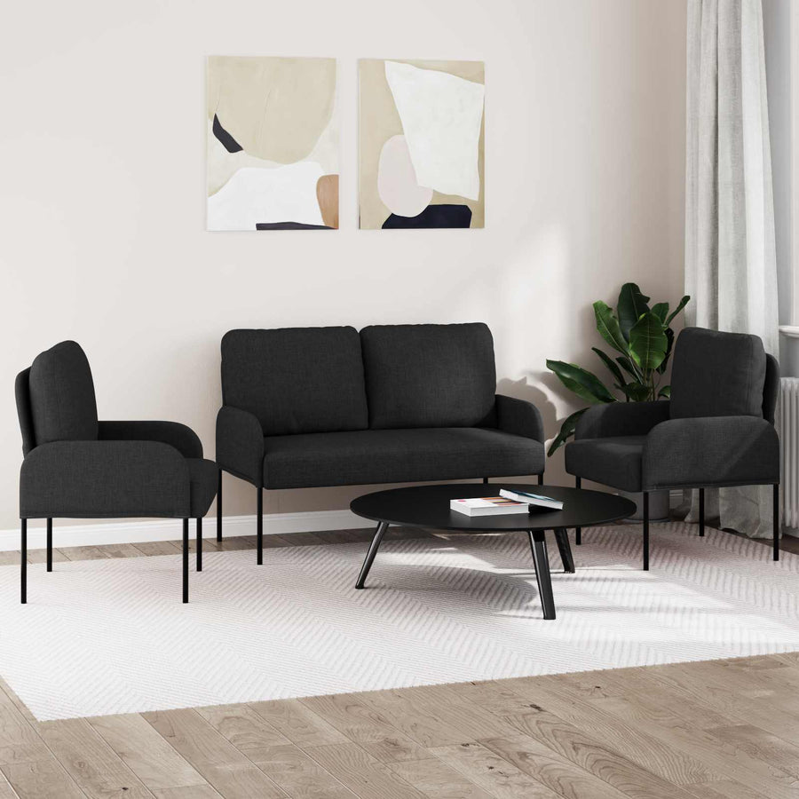 Sofa-Sets met kussen 3 pcs Zwart 115 x 56 x 80 cm Multiplex