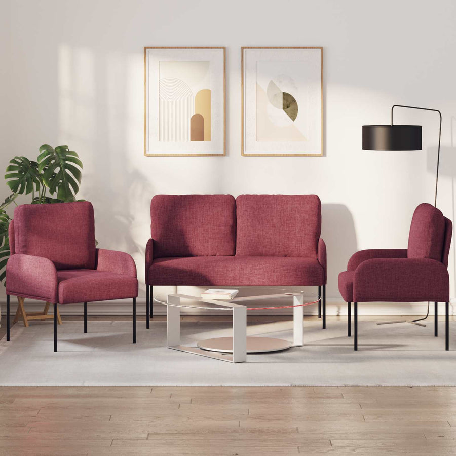 Sofa-Sets met kussen 3 pcs Wijnrood 115 x 56 x 80 cm Multiplex