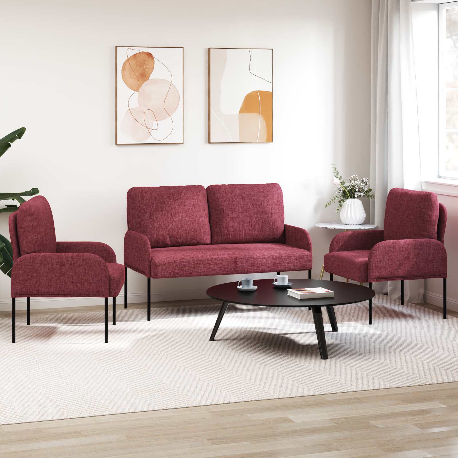Sofa-Sets met kussen 3 pcs Wijnrood 115 x 56 x 80 cm Multiplex