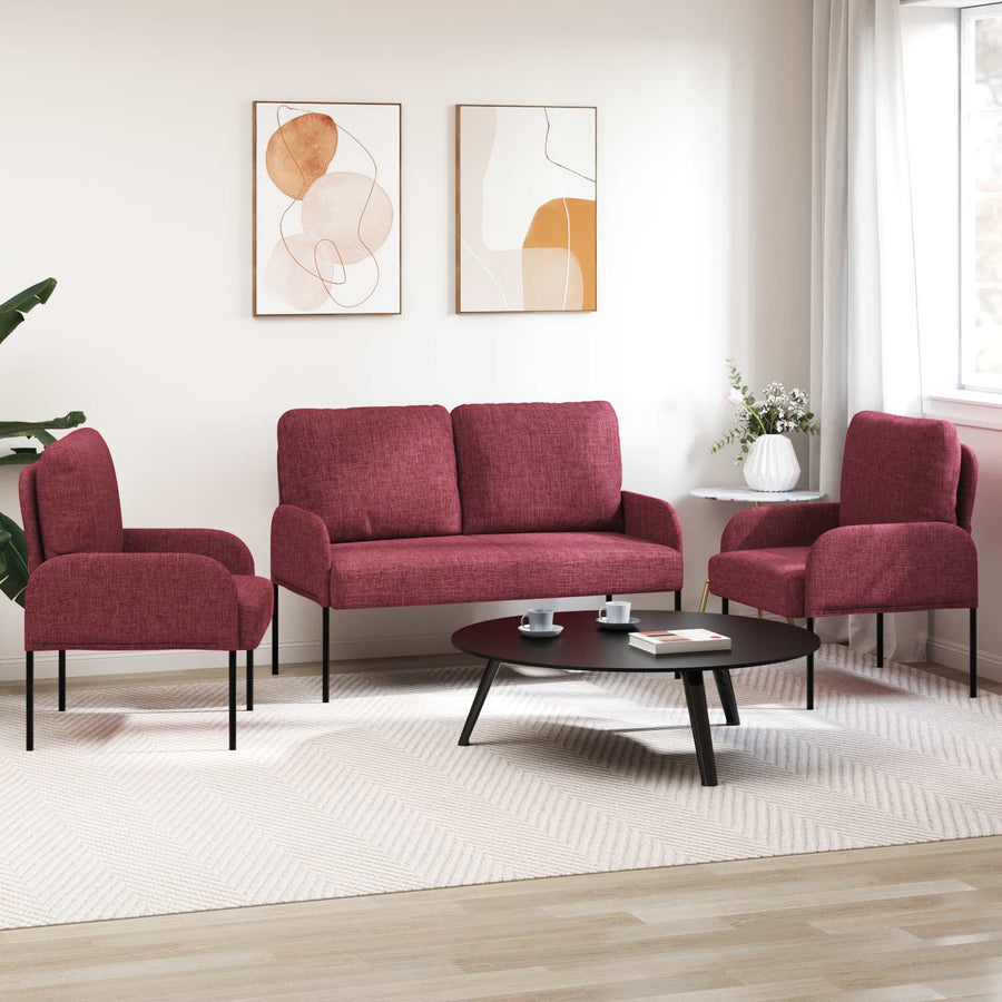 Sofa-Sets met kussen 3 pcs Wijnrood 115 x 56 x 80 cm Multiplex
