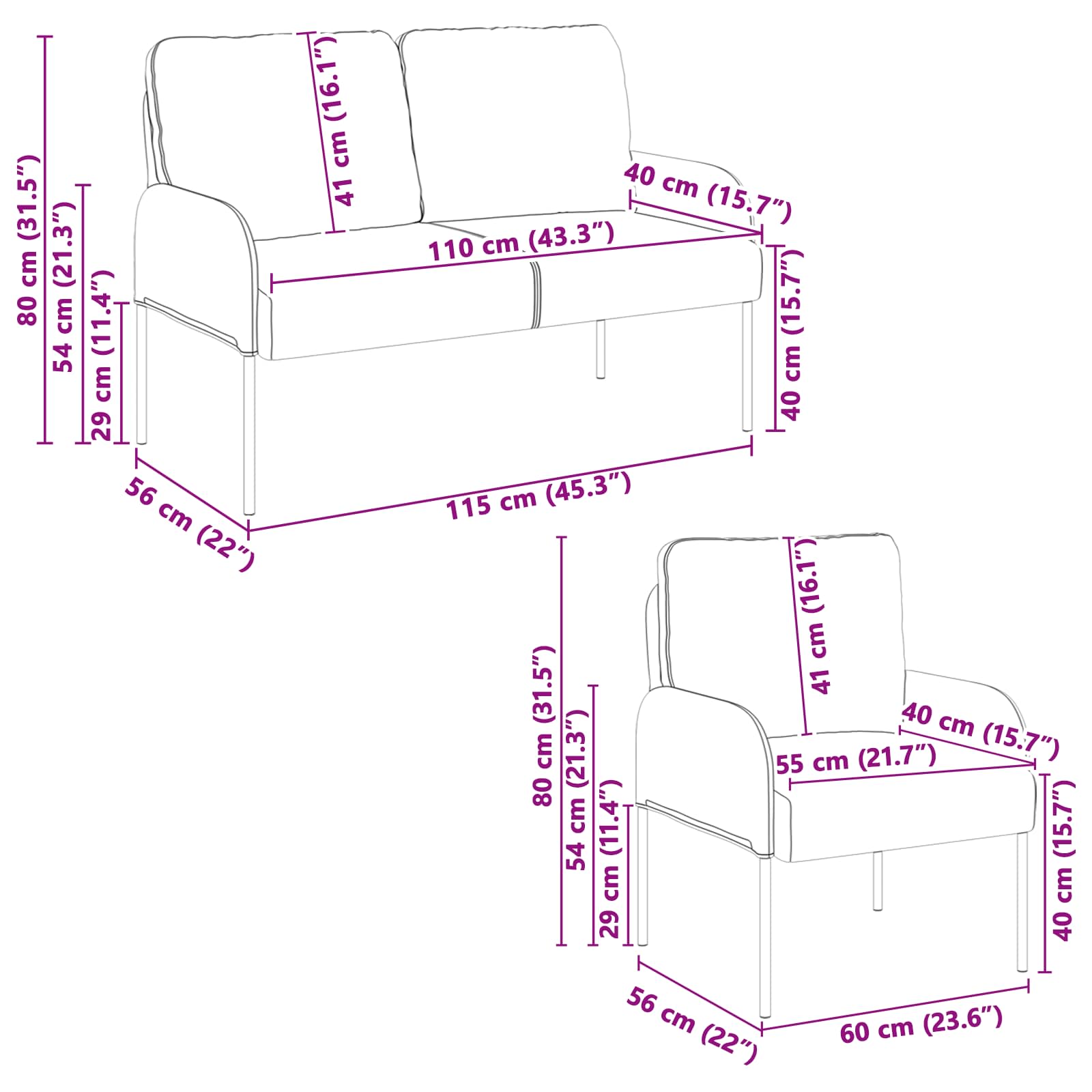 Sofa-Sets met kussen 3 pcs Taupe 115 x 56 x 80 cm Multiplex