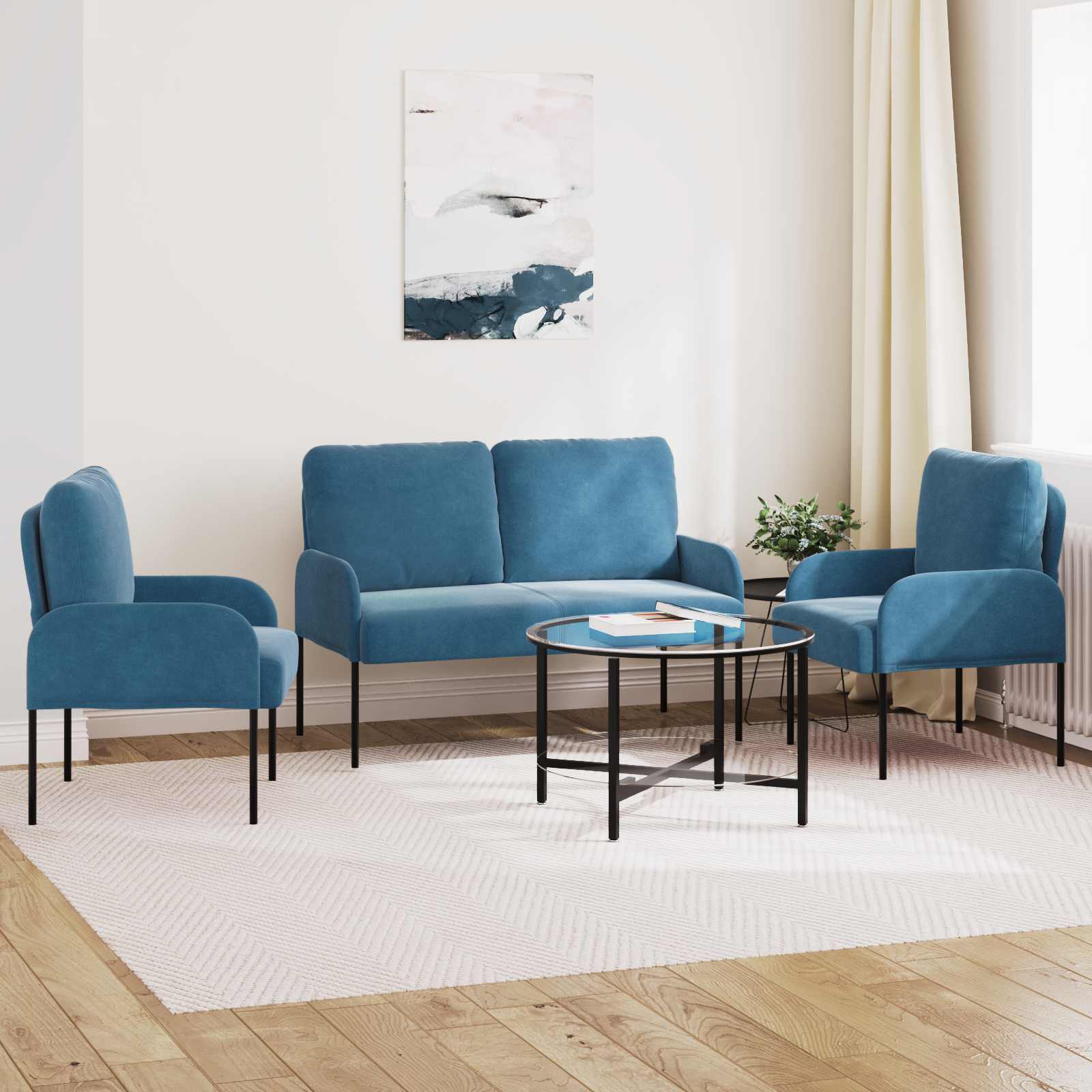 Sofa-Sets met kussen 3 pcs Blauw 115 x 56 x 80 cm Multiplex