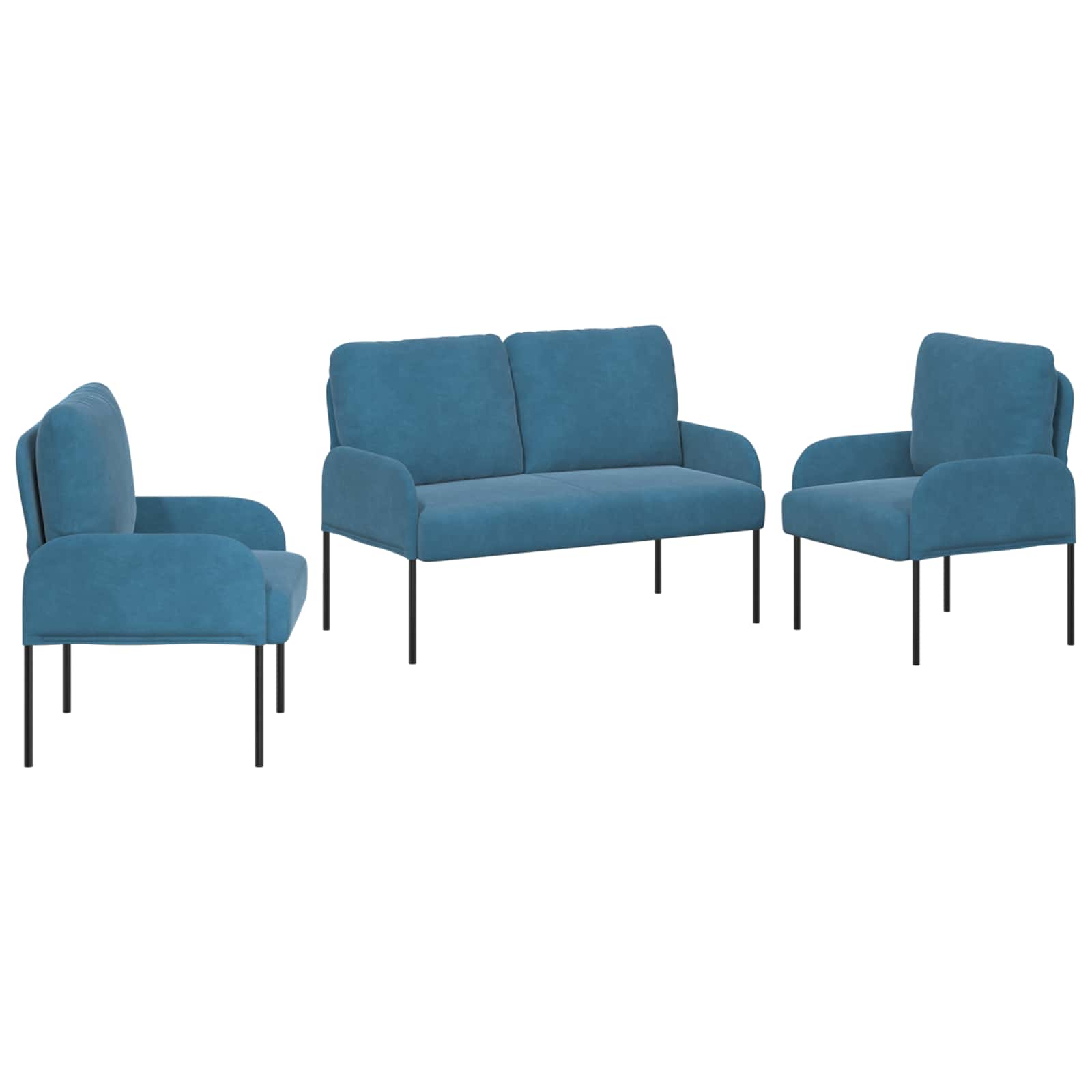 Sofa-Sets met kussen 3 pcs Blauw 115 x 56 x 80 cm Multiplex