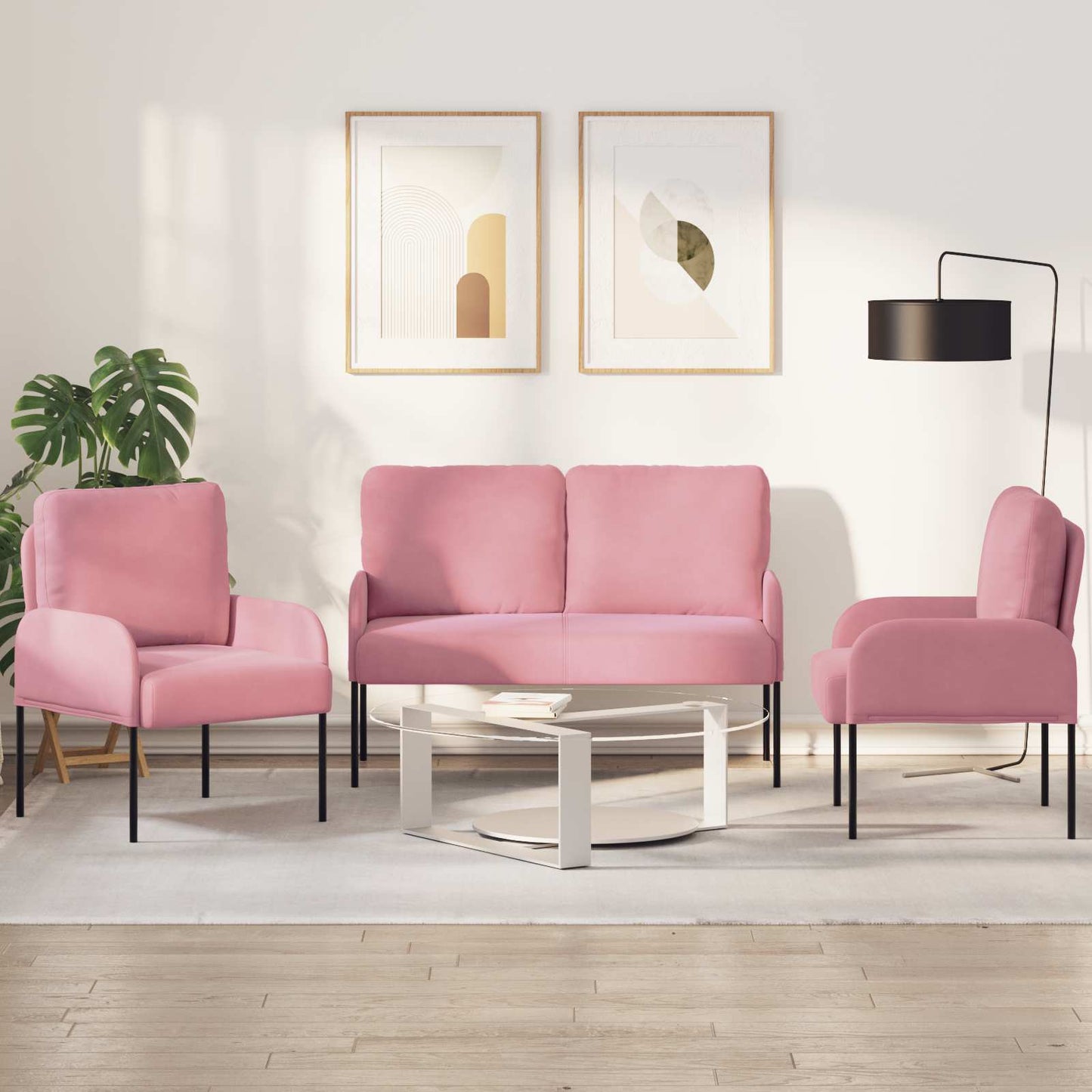 Sofa-Sets met kussen 3 pcs Roze 115 x 56 x 80 cm Multiplex