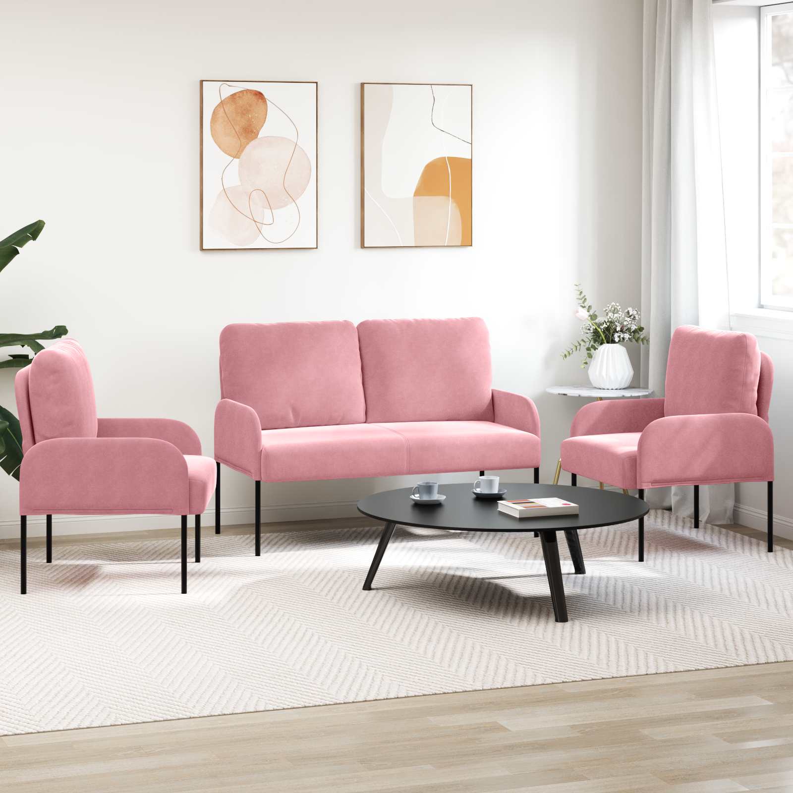 Sofa-Sets met kussen 3 pcs Roze 115 x 56 x 80 cm Multiplex