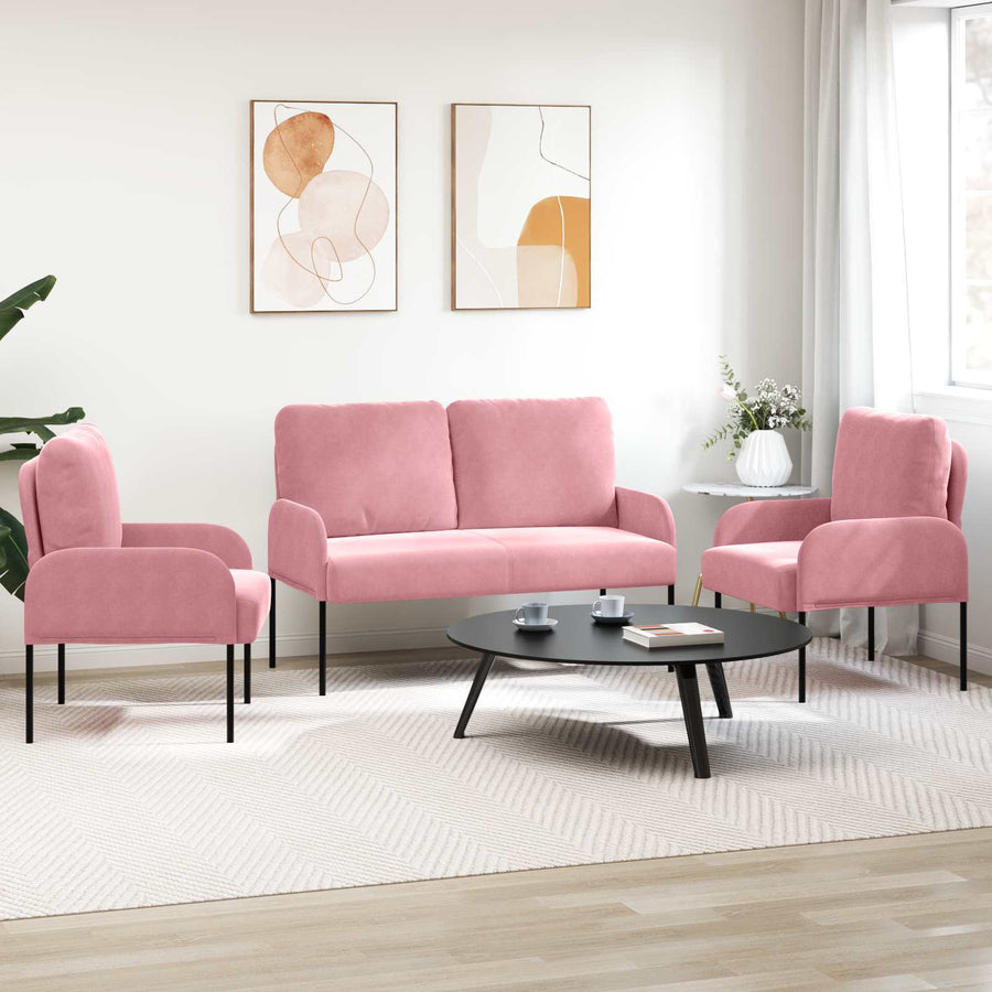 Sofa-Sets met kussen 3 pcs Roze 115 x 56 x 80 cm Multiplex