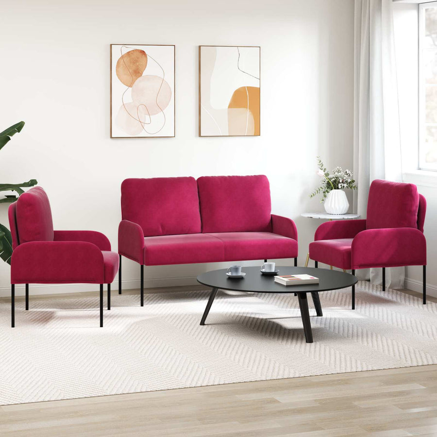Sofa-Sets met kussen 3 pcs Wijnrood 115 x 56 x 80 cm Multiplex