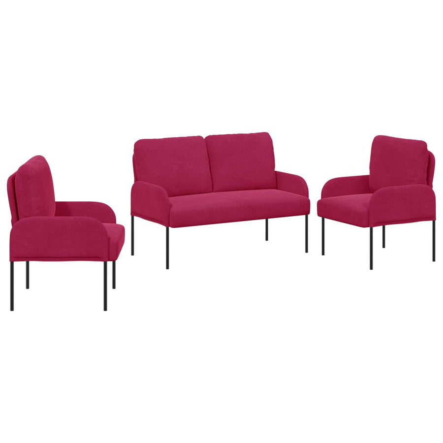 Sofa-Sets met kussen 3 pcs Wijnrood 115 x 56 x 80 cm Multiplex