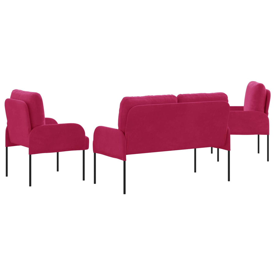 Sofa-Sets met kussen 3 pcs Wijnrood 115 x 56 x 80 cm Multiplex