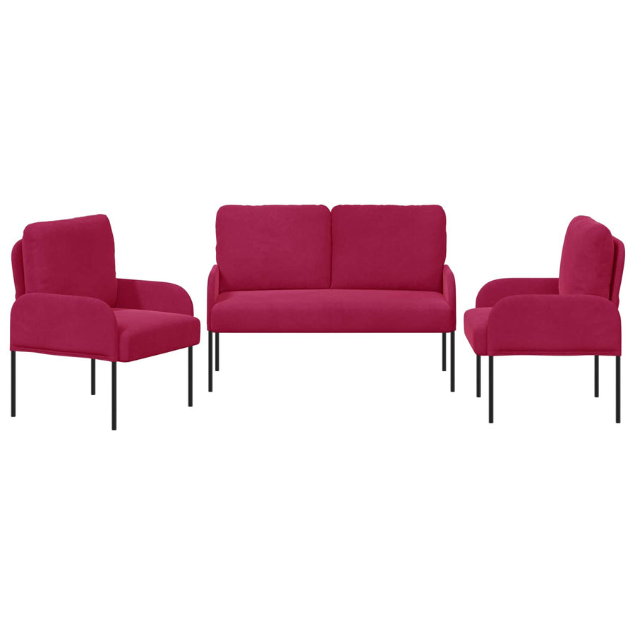Sofa-Sets met kussen 3 pcs Wijnrood 115 x 56 x 80 cm Multiplex