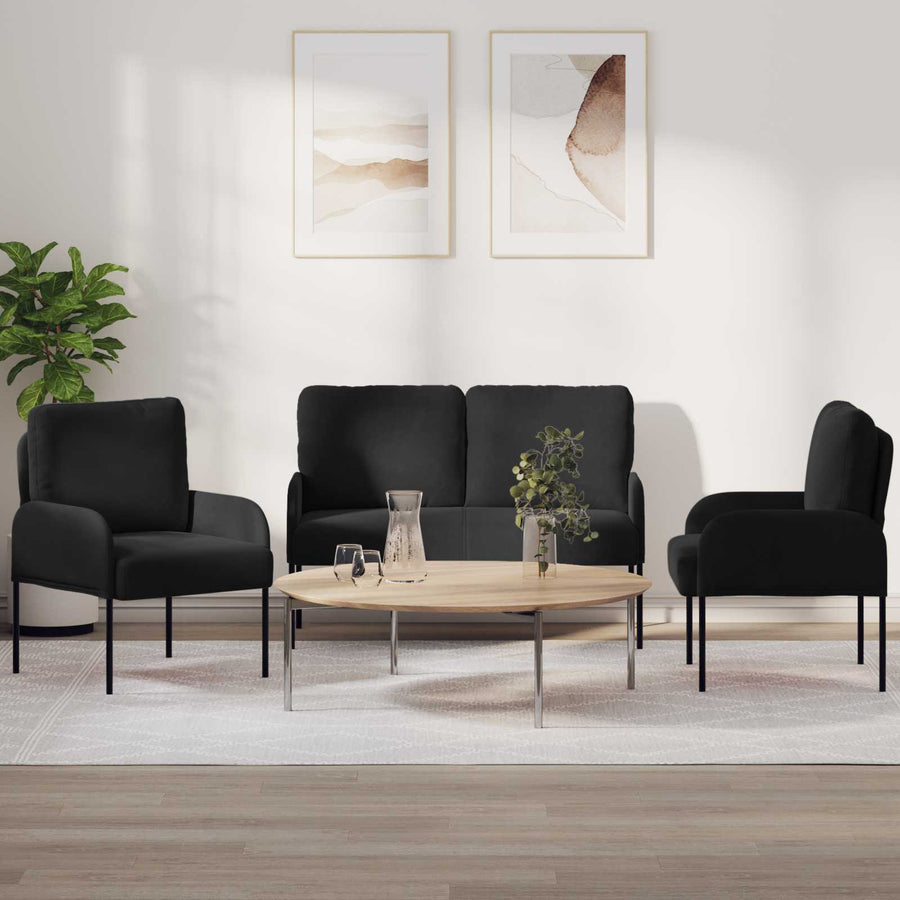 Sofa-Sets met kussen 3 pcs Zwart 115 x 56 x 80 cm Multiplex