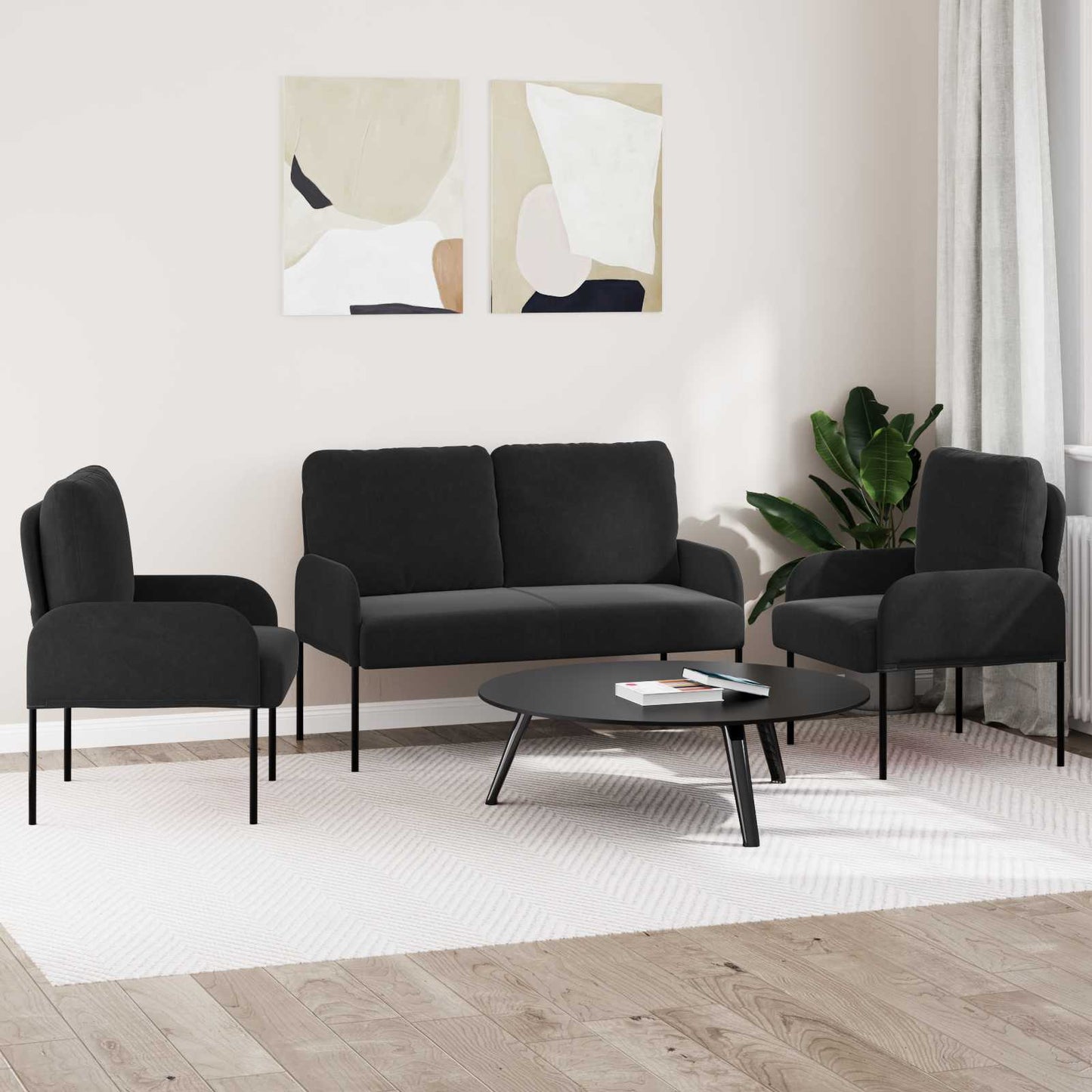 Sofa-Sets met kussen 3 pcs Zwart 115 x 56 x 80 cm Multiplex