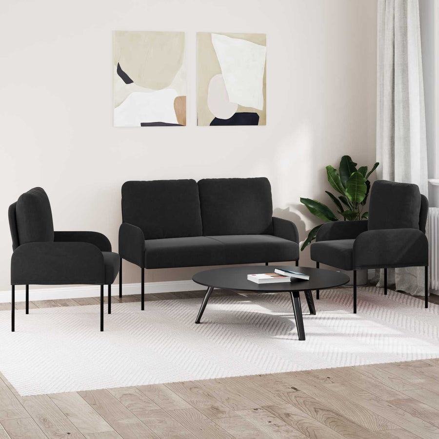 Sofa-Sets met kussen 3 pcs Zwart 115 x 56 x 80 cm Multiplex