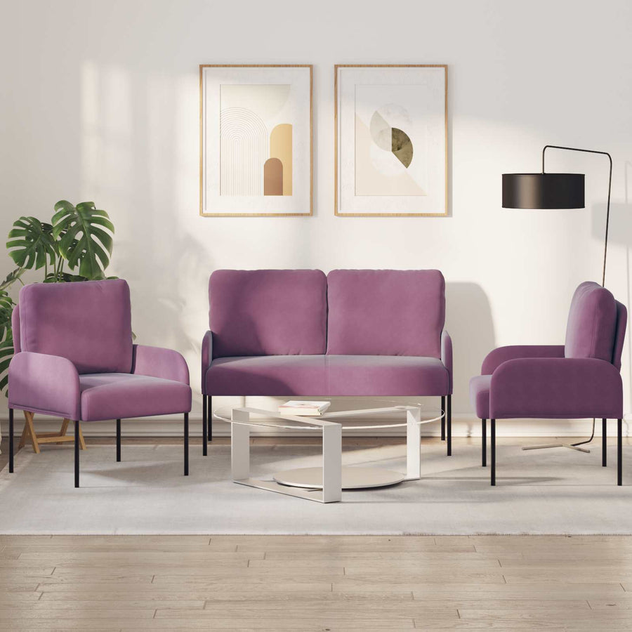 Sofa-Sets met kussen 3 pcs Paars 115 x 56 x 80 cm Multiplex