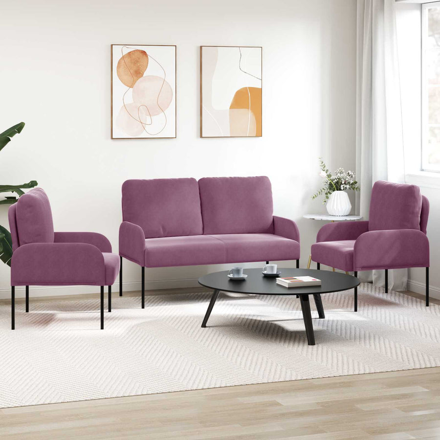 Sofa-Sets met kussen 3 pcs Paars 115 x 56 x 80 cm Multiplex
