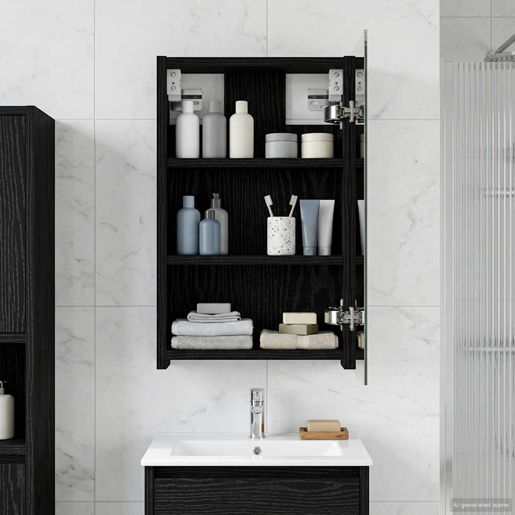 Badkamer spiegelkast Zwart Eiken 30 x 10,5 x 50 cm Bewerkt hout