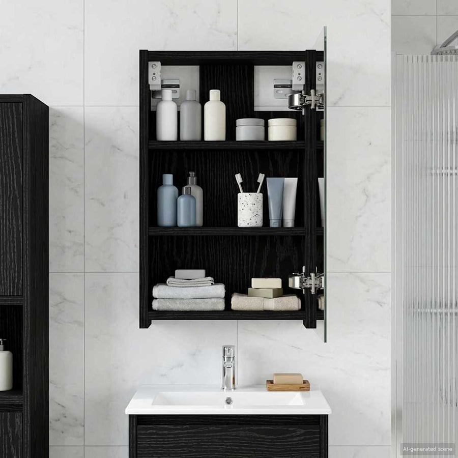 Badkamer spiegelkast Zwart Eiken 30 x 10,5 x 50 cm Bewerkt hout