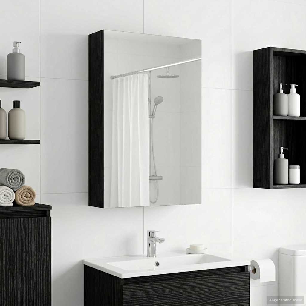 Badkamer spiegelkast Zwart Eiken 30 x 10,5 x 50 cm Bewerkt hout