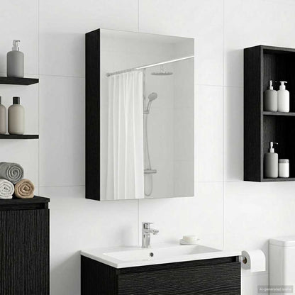 Badkamer spiegelkast Zwart Eiken 30 x 10,5 x 50 cm Bewerkt hout