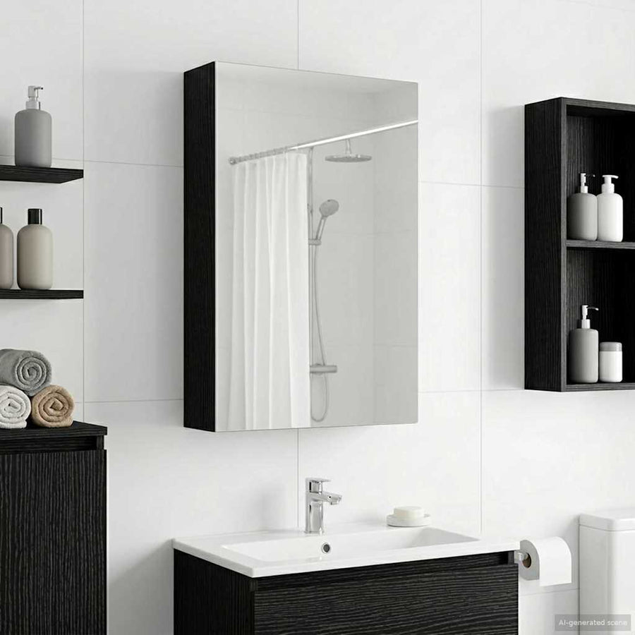 Badkamer spiegelkast Zwart Eiken 30 x 10,5 x 50 cm Bewerkt hout