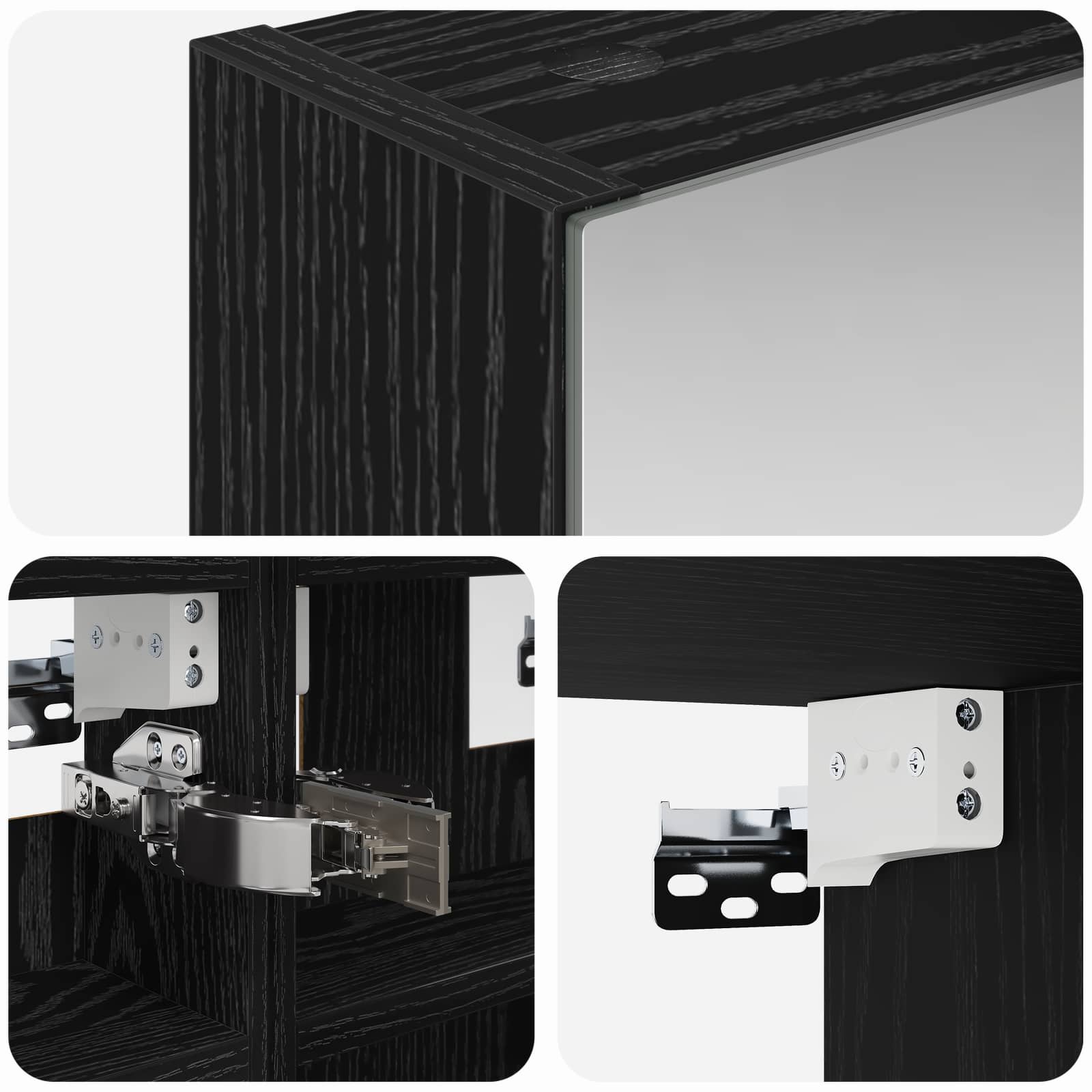 Badkamer spiegelkast Zwart Eiken 30 x 10,5 x 50 cm Bewerkt hout