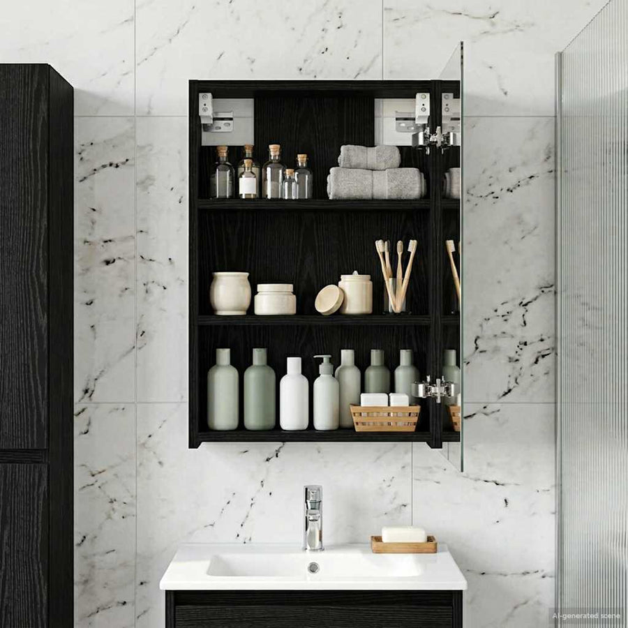 Badkamer spiegelkast met plank Zwart Eiken 40 x 10,5 x 60,5 cm