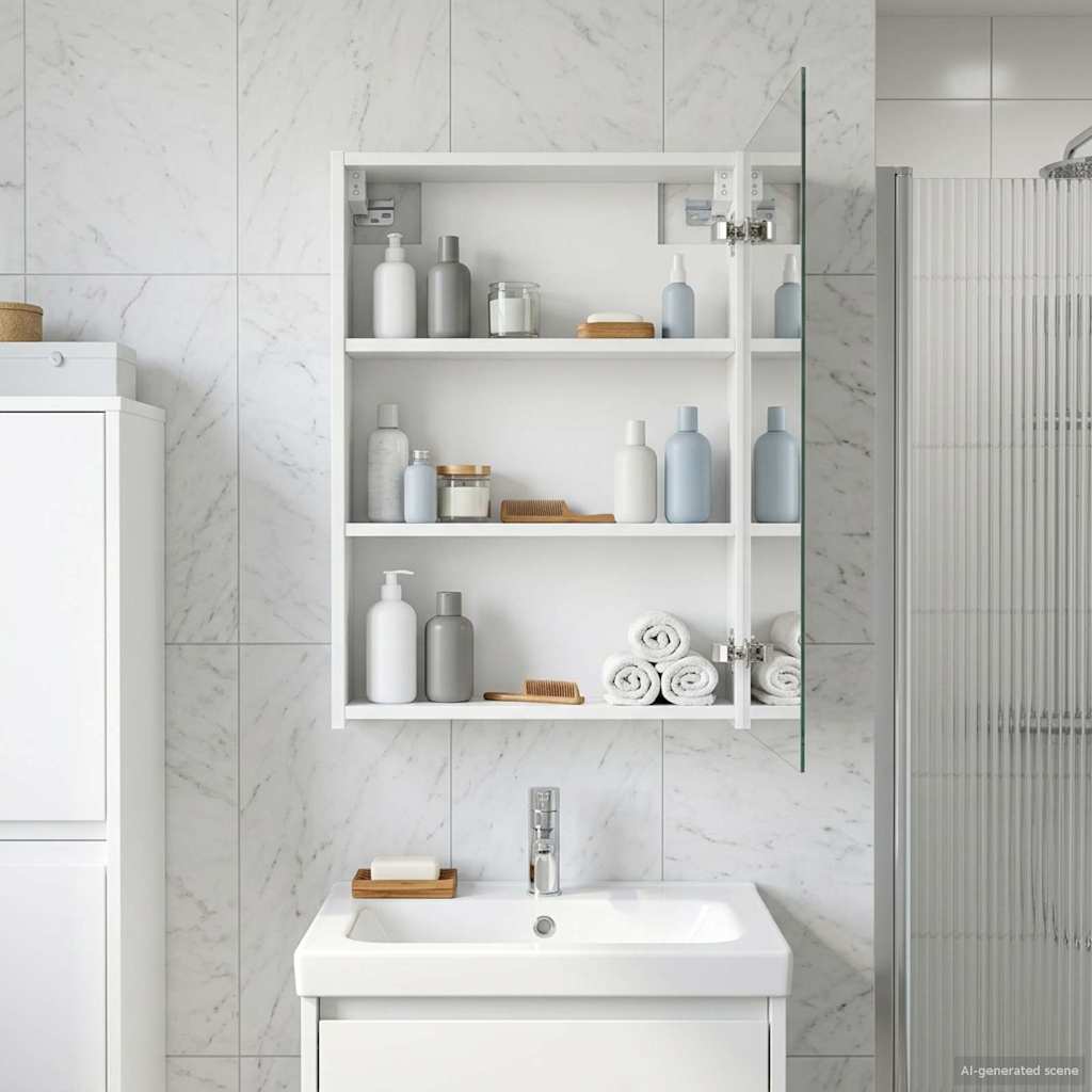 Badkamer spiegelkast Wit 50 x 14,5 x 70 cm Bewerkt hout