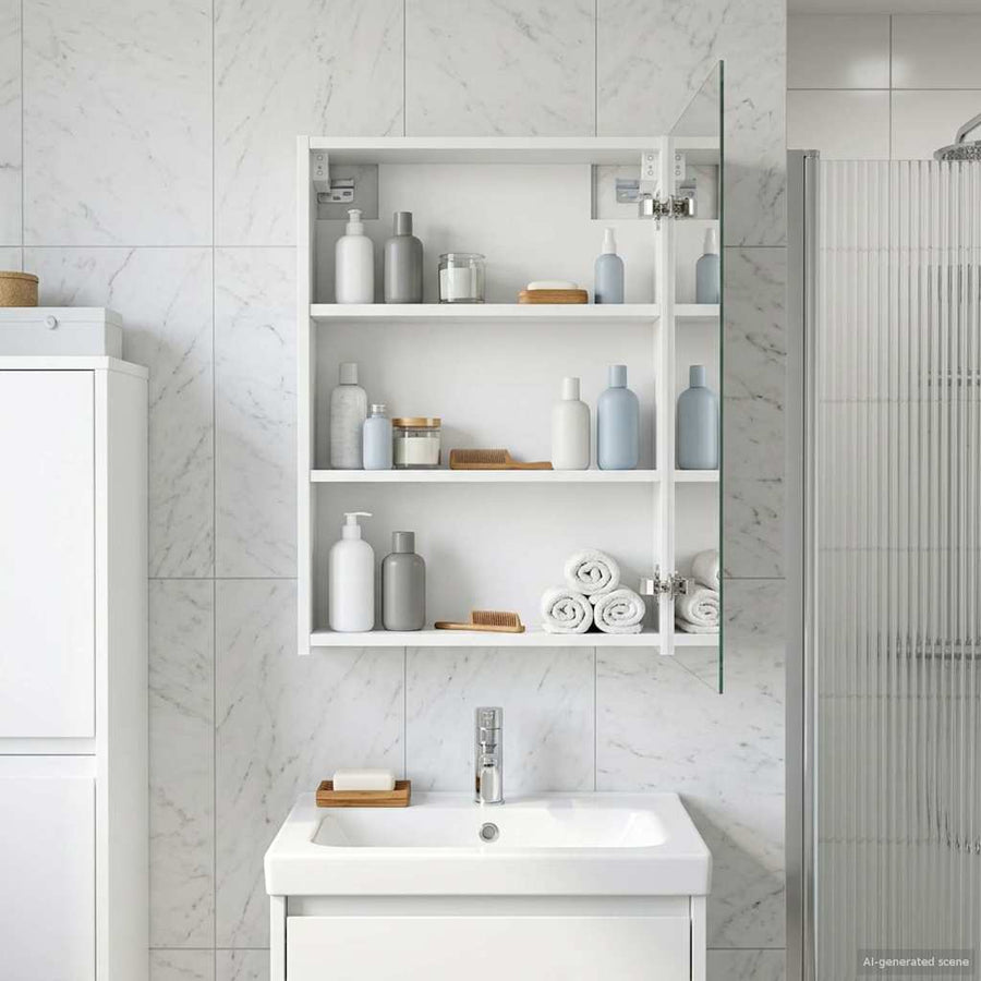 Badkamer spiegelkast Wit 50 x 14,5 x 70 cm Bewerkt hout