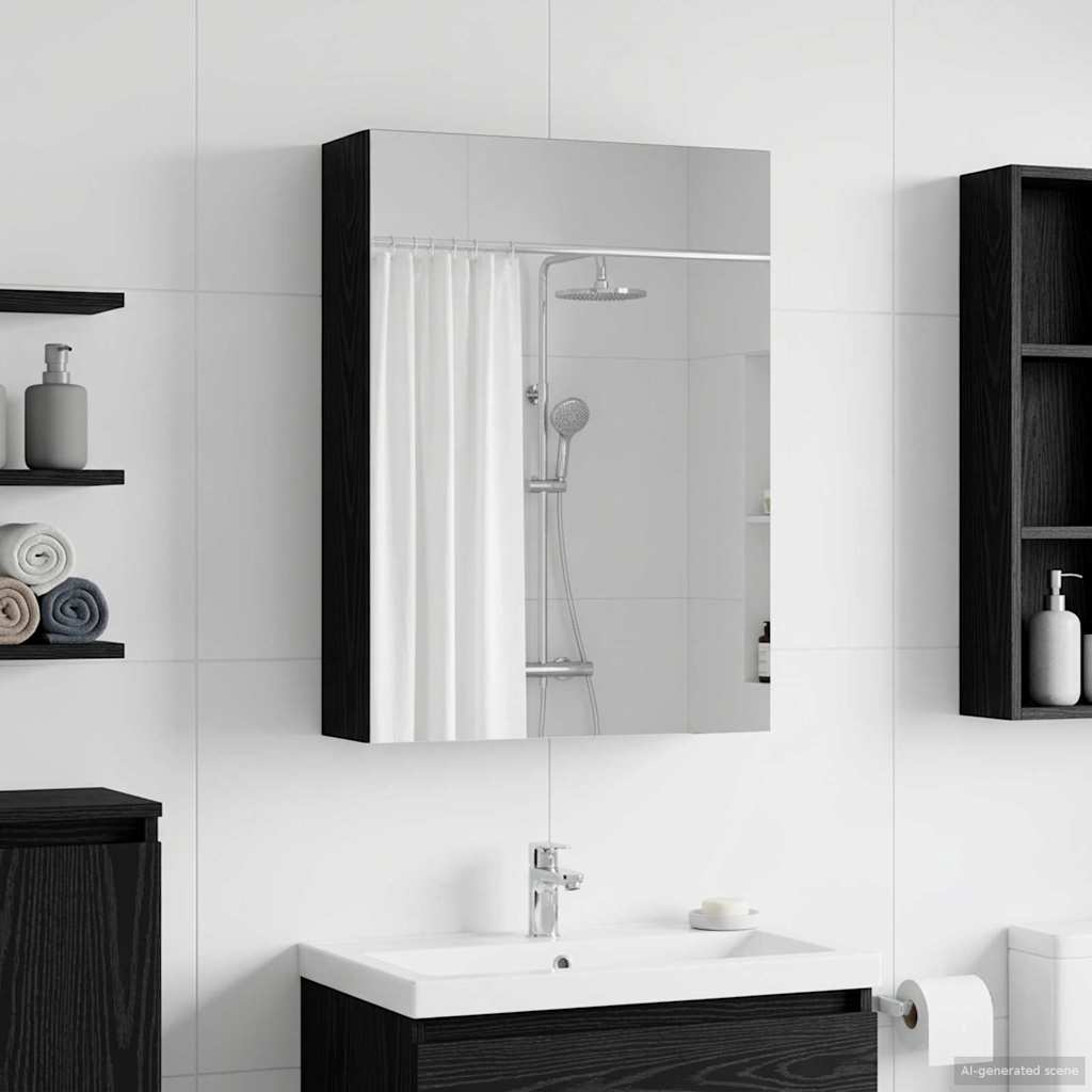 Badkamer spiegelkast Zwart Eiken 50 x 14,5 x 70 cm Bewerkt hout