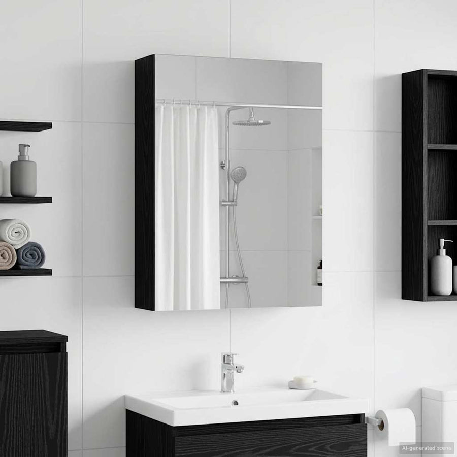 Badkamer spiegelkast Zwart Eiken 50 x 14,5 x 70 cm Bewerkt hout