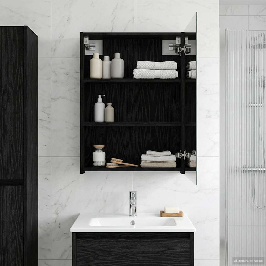 Badkamer spiegelkast Zwart Eiken 50 x 14,5 x 70 cm Bewerkt hout