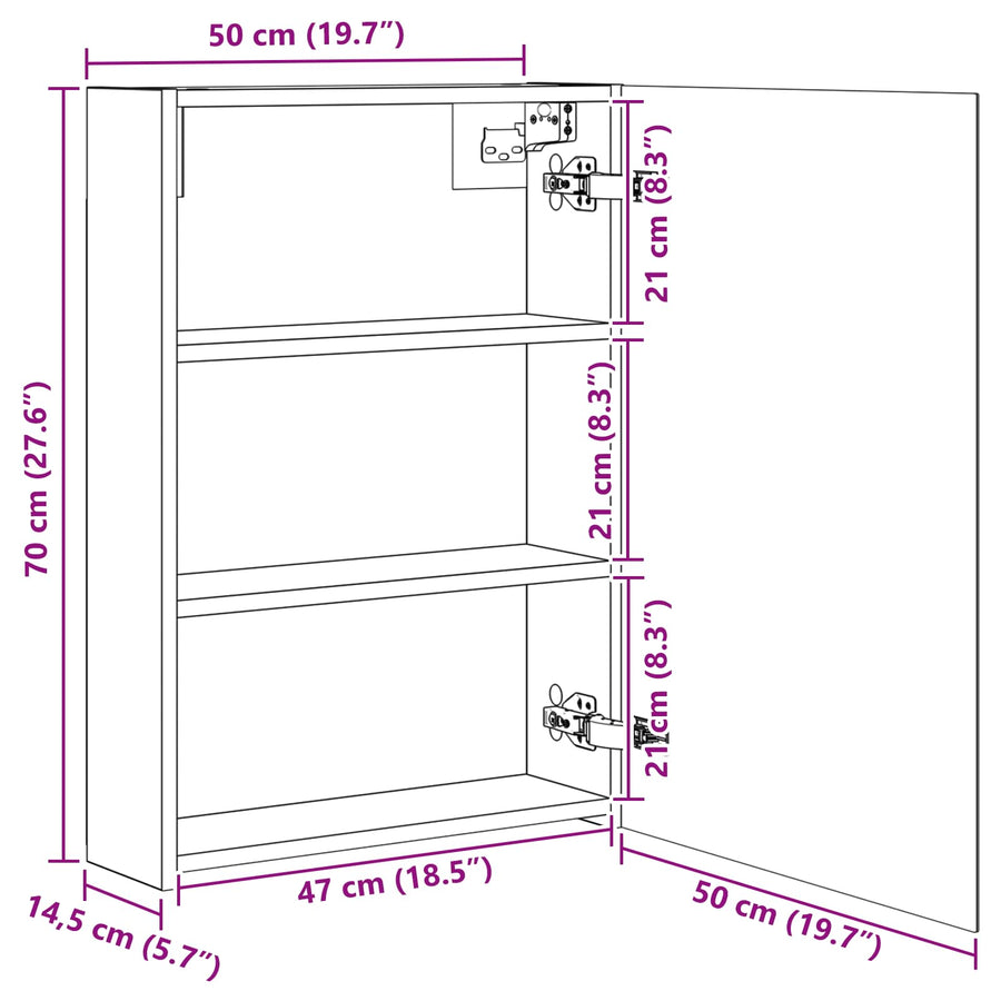 Badkamer spiegelkast Zwart Eiken 50 x 14,5 x 70 cm Bewerkt hout