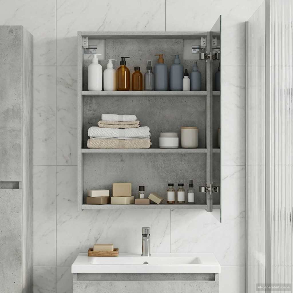 Badkamer spiegelkast Beton Grijs 50 x 14,5 x 70 cm Bewerkt hout