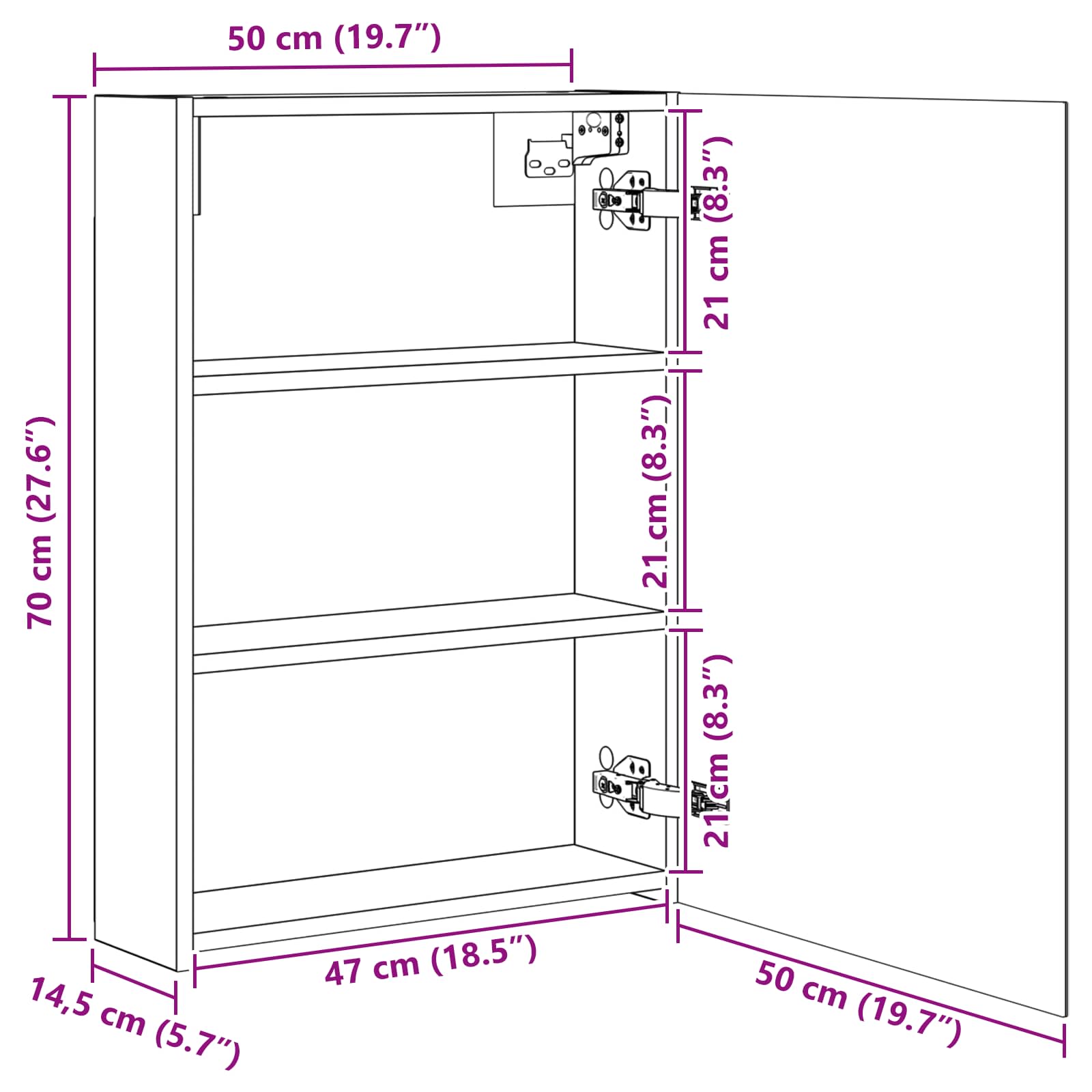 Badkamer spiegelkast Beton Grijs 50 x 14,5 x 70 cm Bewerkt hout