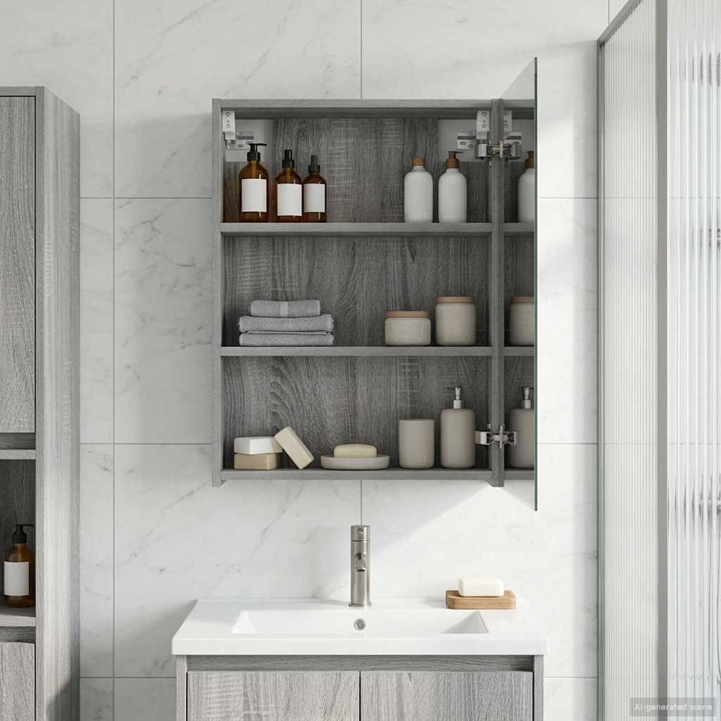 Badkamer spiegelkast met plank Grijs Sonoma 50 x 14,5 x 70 cm