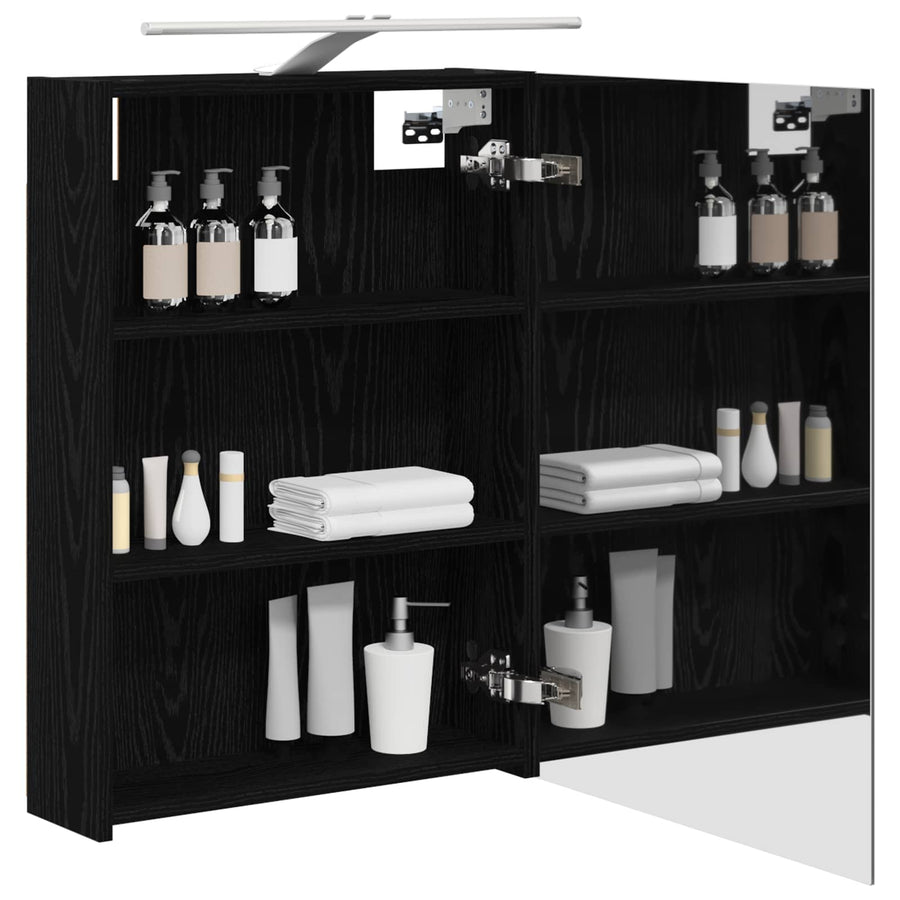Badkamer spiegelkast Zwart Eiken 50 x 14,5 x 70 cm Bewerkt hout