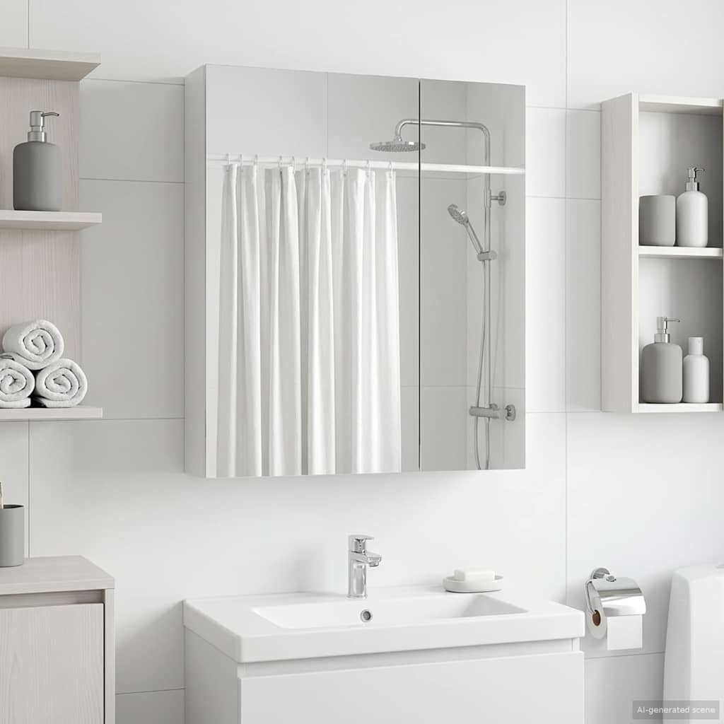 Badkamer spiegelkast Wit 60 x 14,5 x 70 cm Bewerkt hout