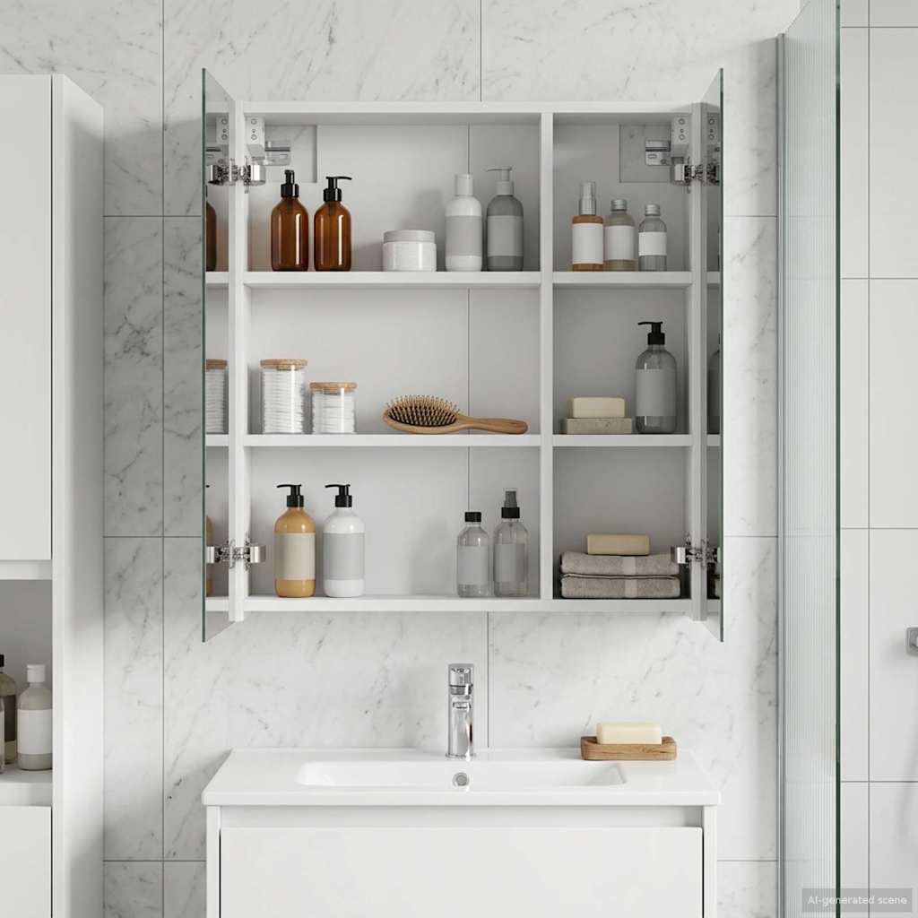 Badkamer spiegelkast Wit 60 x 14,5 x 70 cm Bewerkt hout