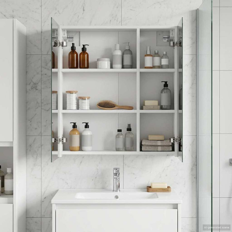 Badkamer spiegelkast Wit 60 x 14,5 x 70 cm Bewerkt hout