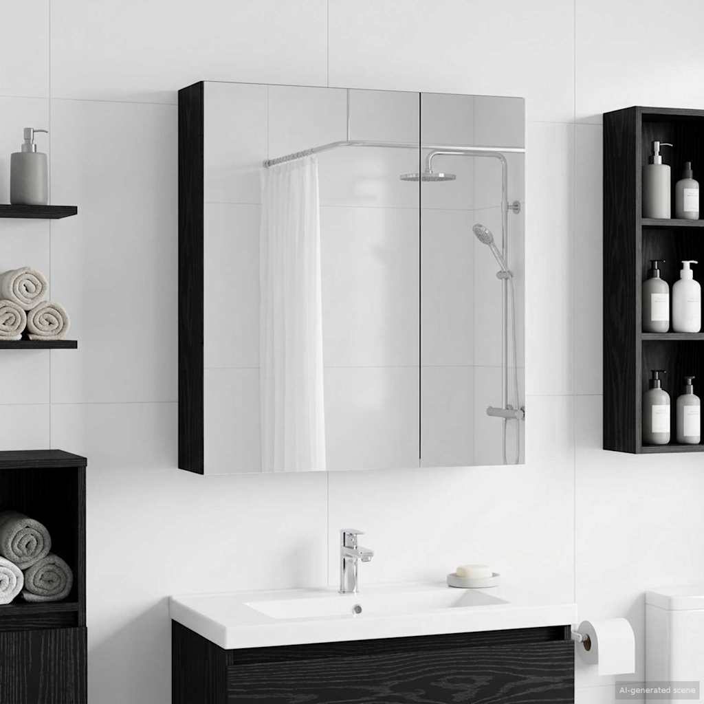 Badkamer spiegelkast Zwart Eiken 60 x 14,5 x 70 cm Bewerkt hout