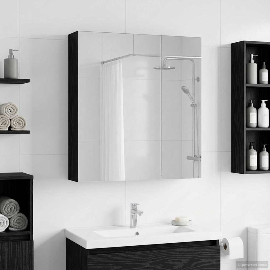 Badkamer spiegelkast Zwart Eiken 60 x 14,5 x 70 cm Bewerkt hout