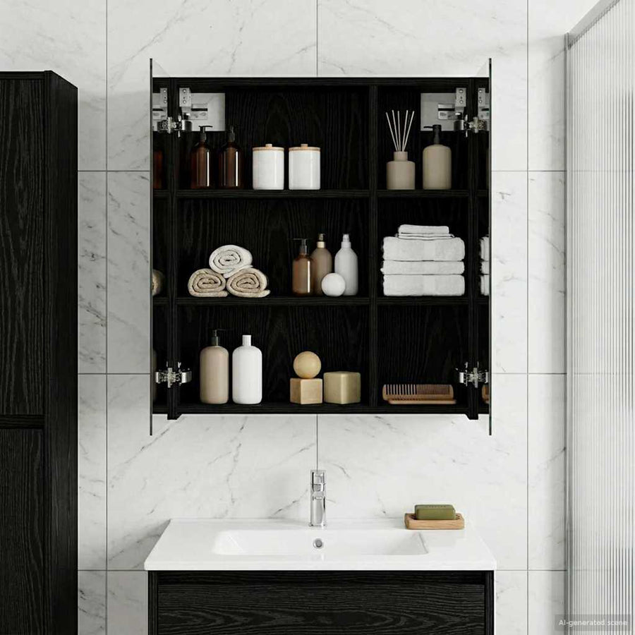 Badkamer spiegelkast Zwart Eiken 60 x 14,5 x 70 cm Bewerkt hout