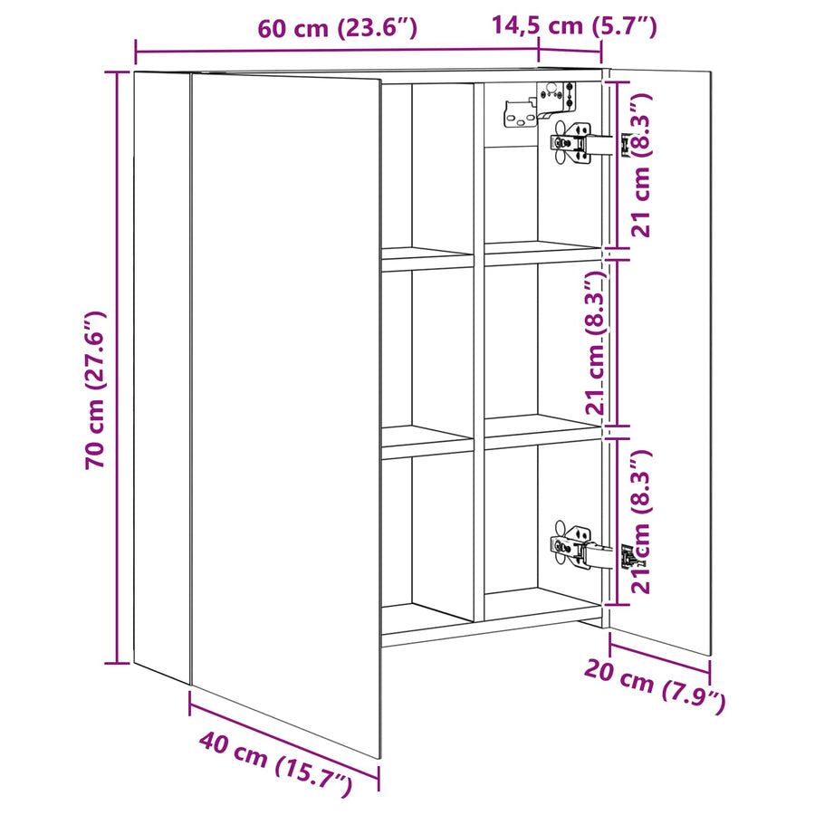 Badkamer spiegelkast met plank Sonoma Eiken 60 x 14,5 x 70 cm