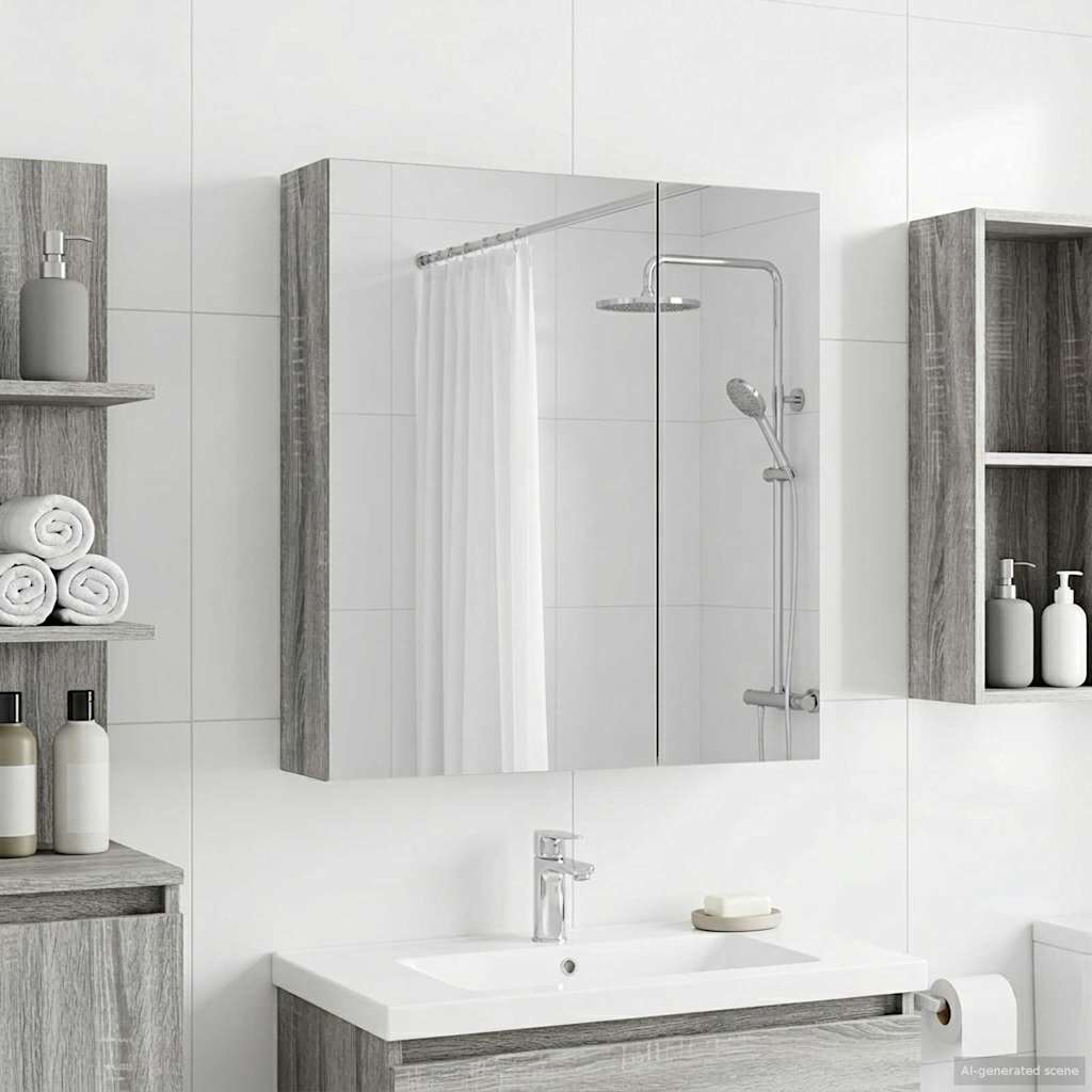 Badkamer spiegelkast met plank Grijs Sonoma 60 x 14,5 x 70 cm