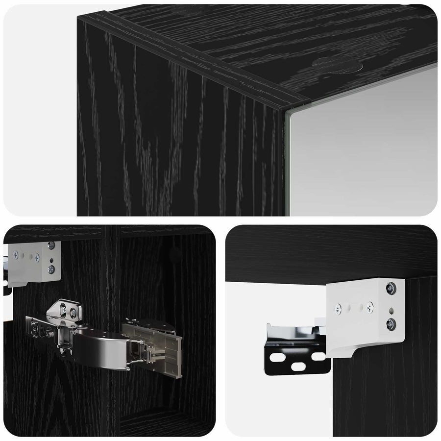 Badkamer spiegelkast Zwart Eiken 60 x 14,5 x 70 cm Bewerkt hout