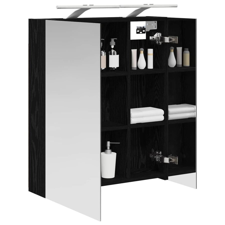 Badkamer spiegelkast Zwart Eiken 60 x 14,5 x 70 cm Bewerkt hout