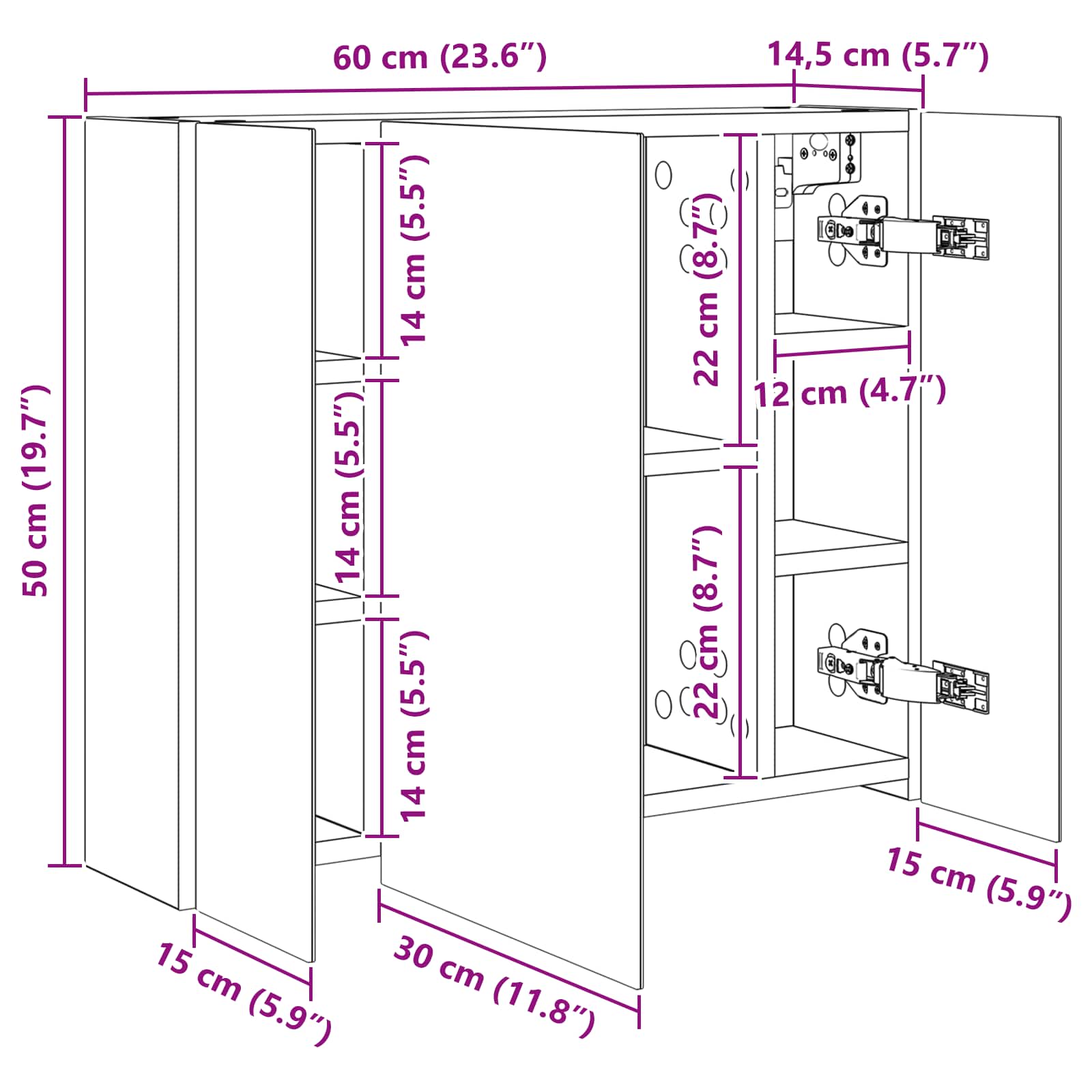 Badkamer spiegelkast voor Wit 60 x 14,5 x 50 cm Bewerkt hout